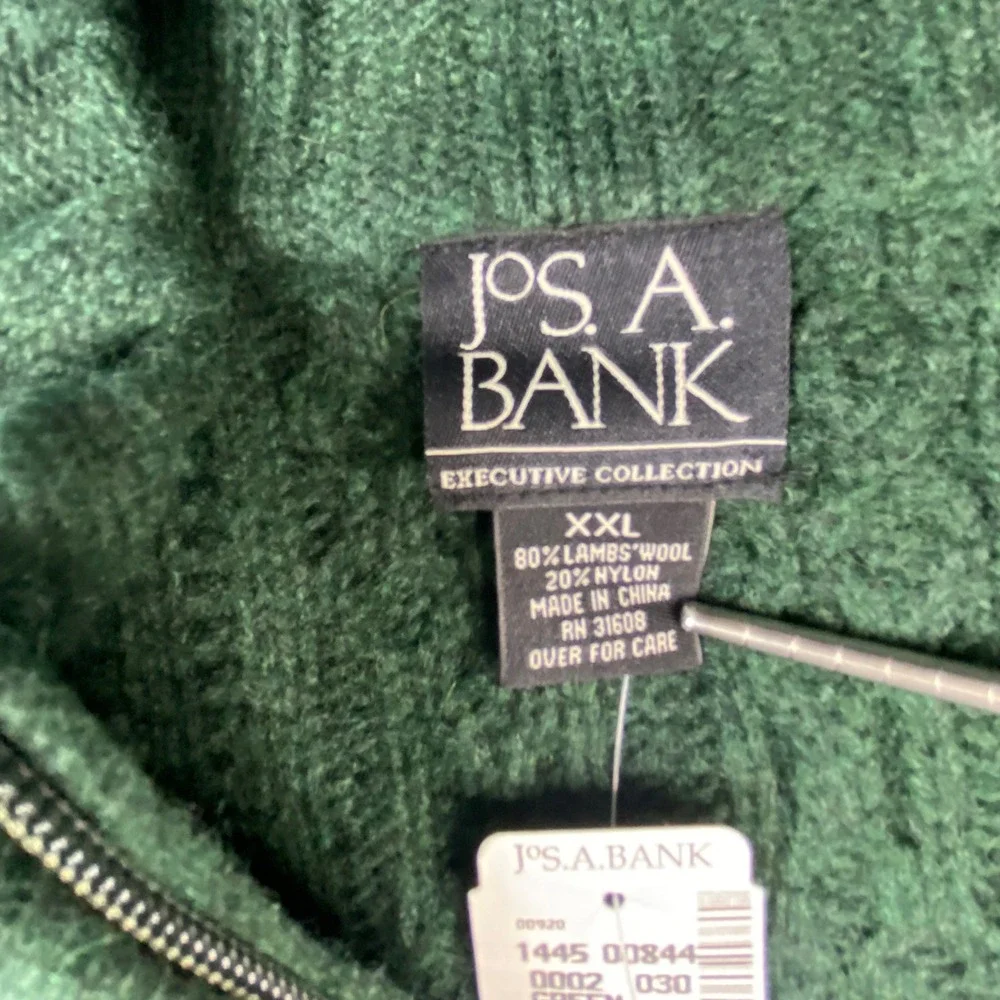 Jos A Bank Executive Collection Green Lambswool Cable Knit 1/4 Zip Sweater XXL